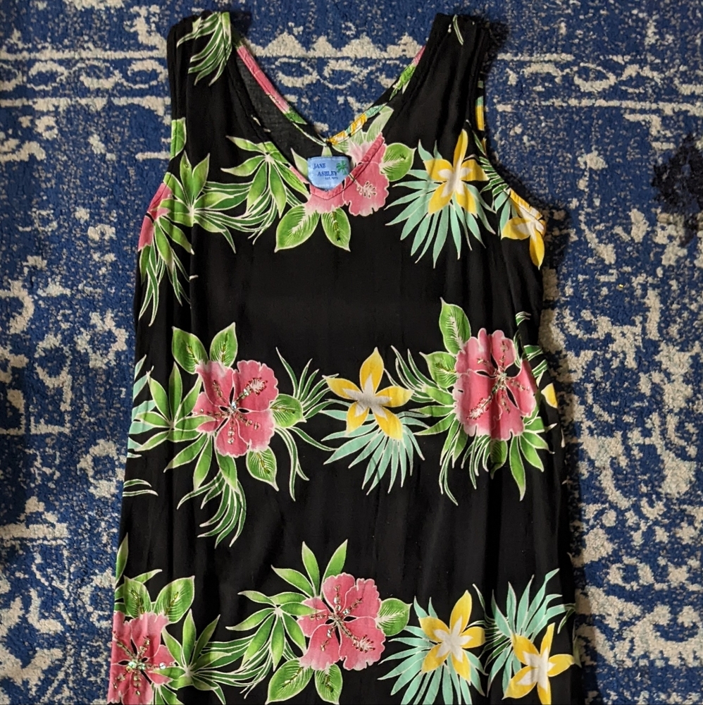 Jane Ashley Hibiscus Maxi Dress with Sequin Accents, size XL